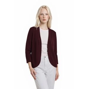 Talbots Open Cardigan Sweater Women's Size MP Burgundy Cotton Silk Cashmere